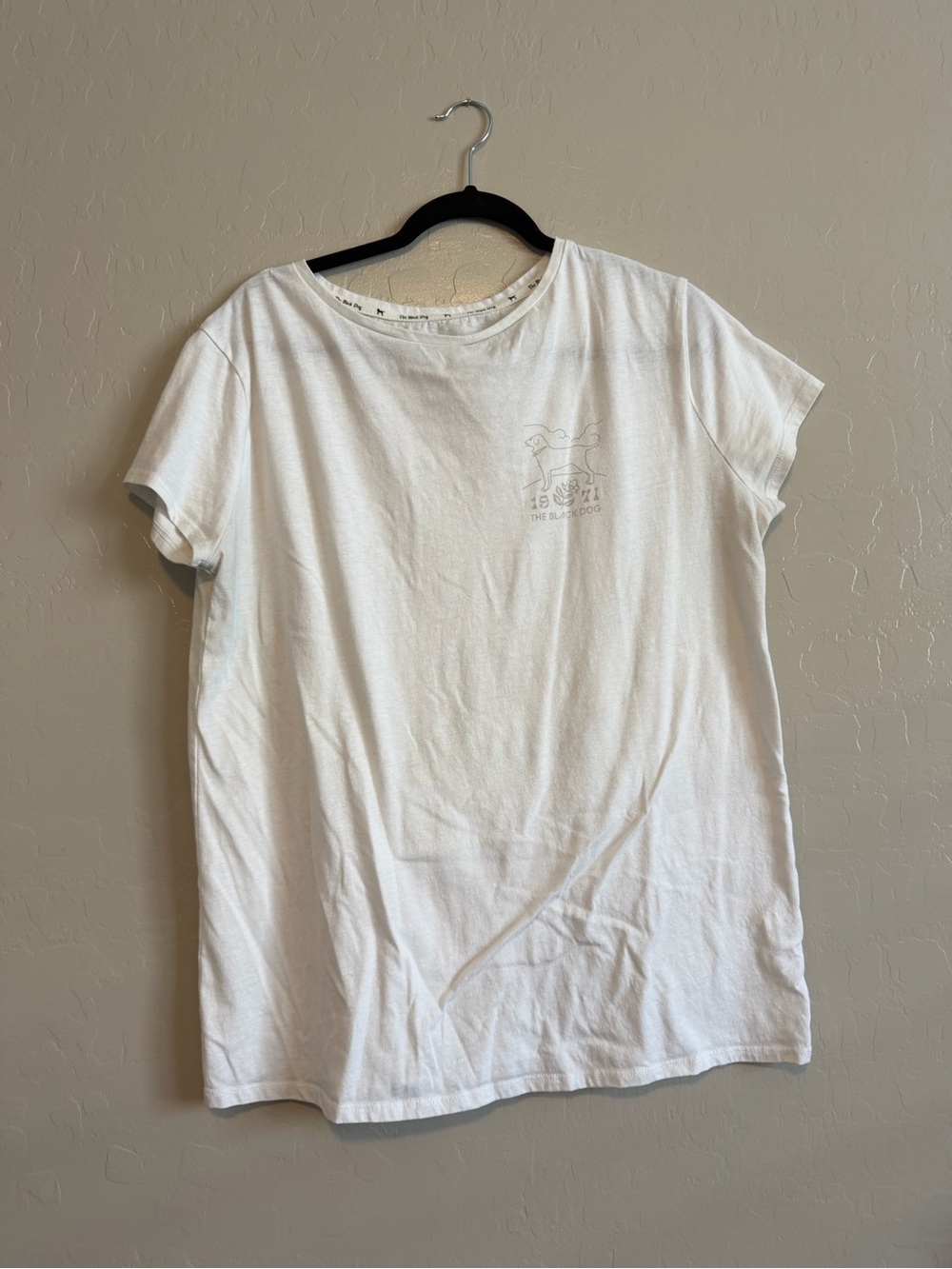 The Black Dog White Crew Neck Tee with Logo Trim